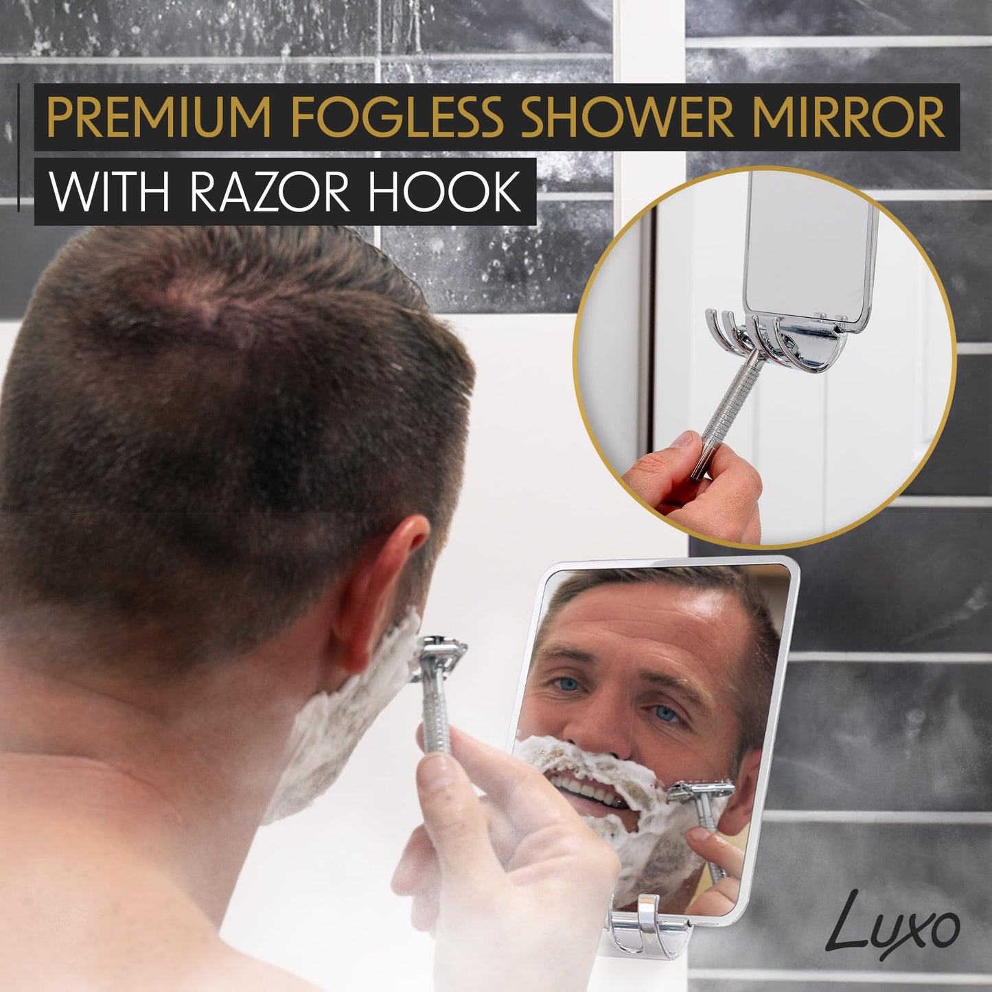 Fogless Shower Mirror with Razor Holder - Luxo Shaving Mirror