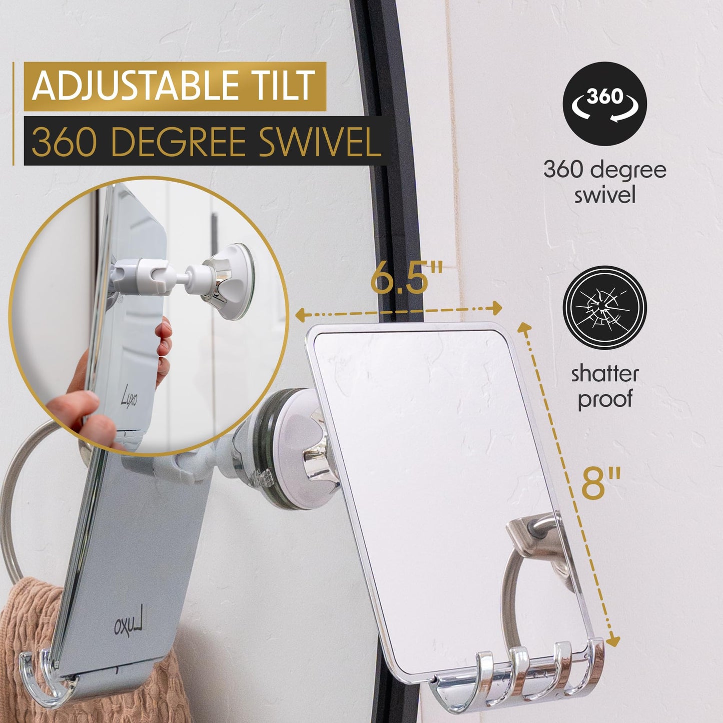 Fogless Shower Mirror with Razor Holder - Luxo Shaving Mirror